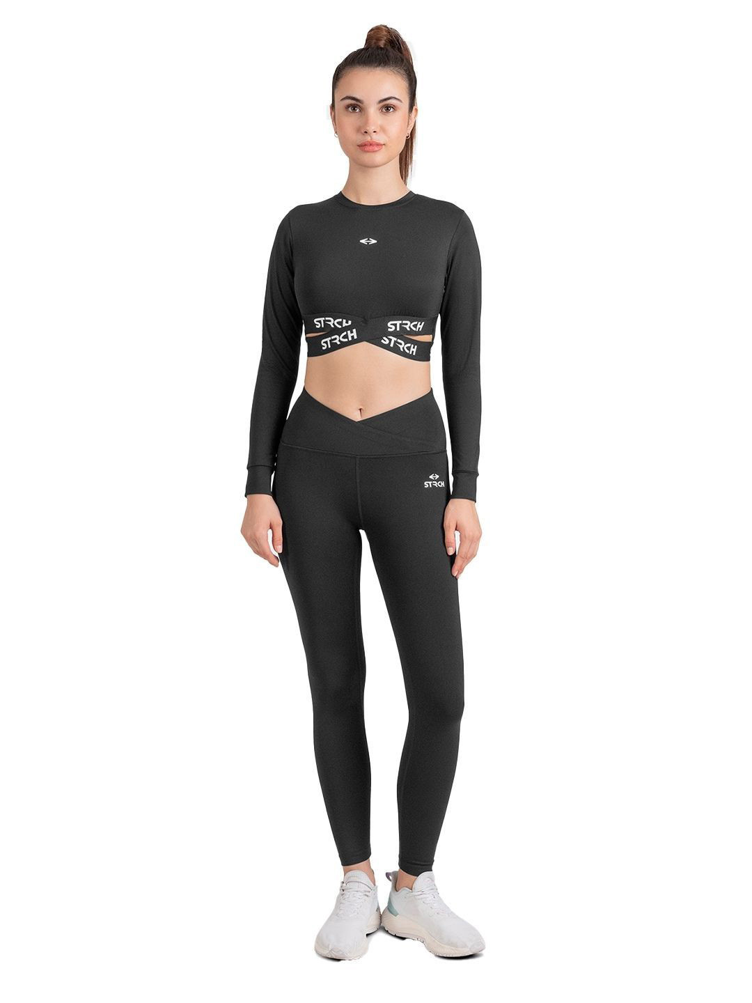 STRCH Women Solid Round Neck Nylon Top