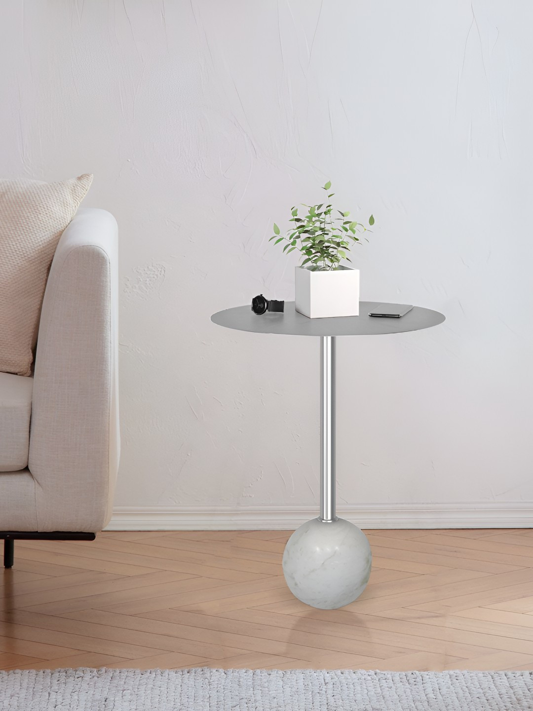 Metalsmith Silver Toned Round Bedside Table