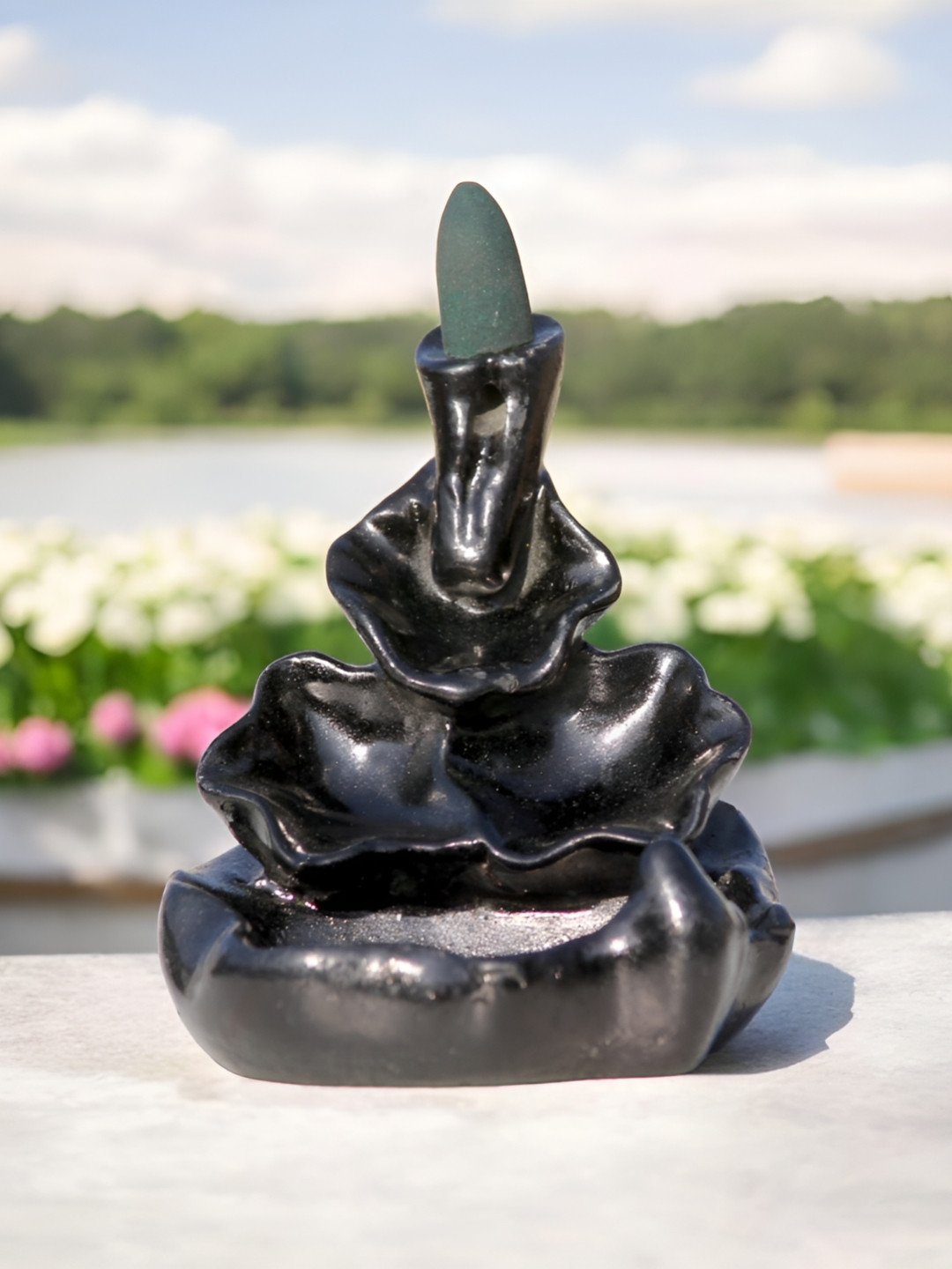 Brahmz Black Ceramic Textured  Smoke Backflow Fountain