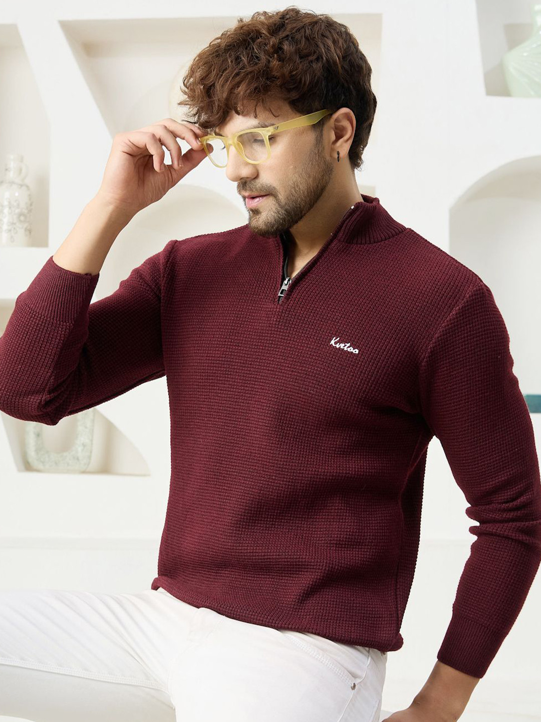 KVETOO Men Mock Collar Pullover Sweater