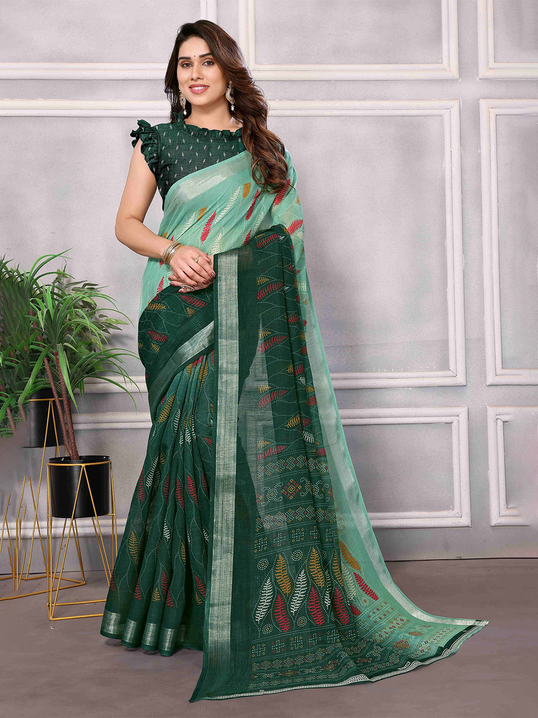 sareyavella Ethnic Motifs Printed Zari Maheshwari Saree