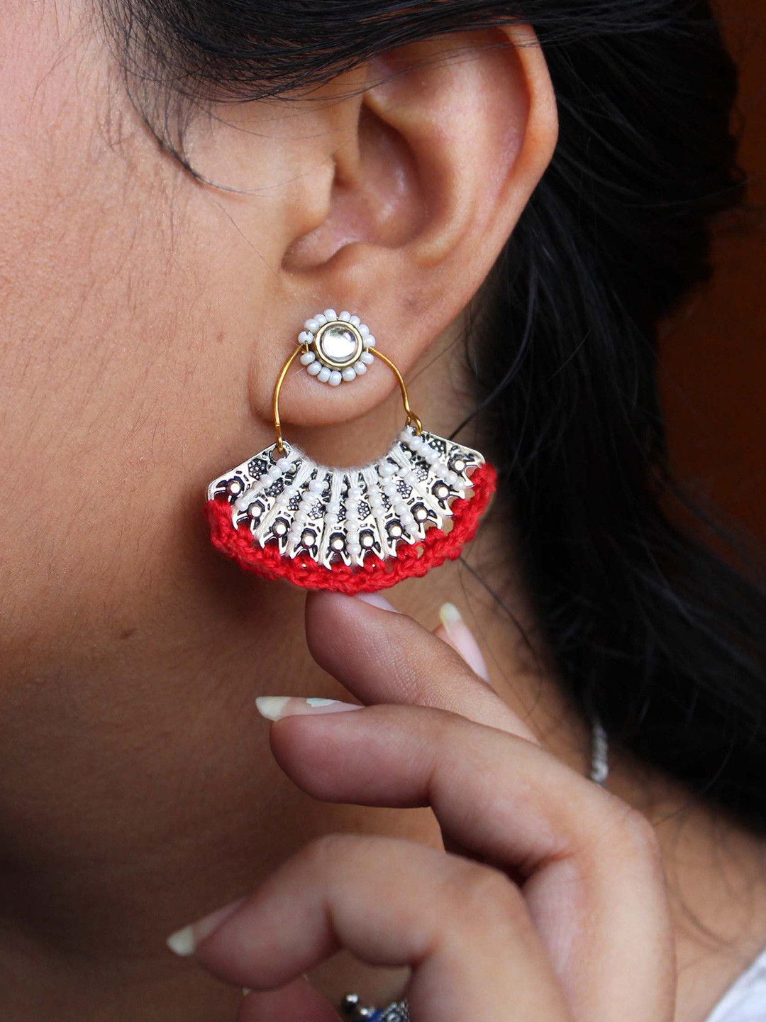 BeAbhika Silver-Plated Contemporary Pearls Beaded Drop Earrings