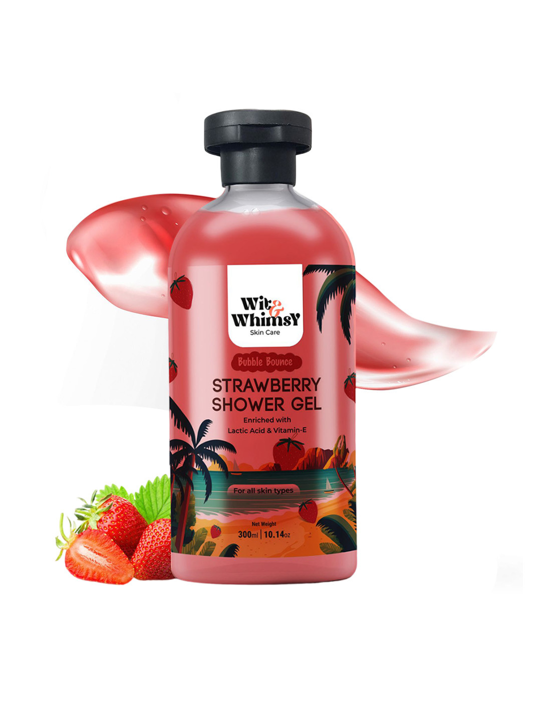 Wit and Whimsy Bubble Bounce Strawberry Shower Gel With Lactic Acid & Vitamin E - 300 ml