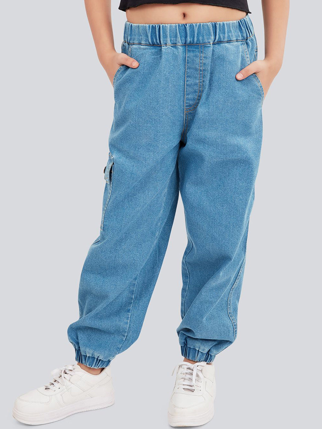 Olele Girls Cotton Denim Stretchable Joggers Jeans Pant