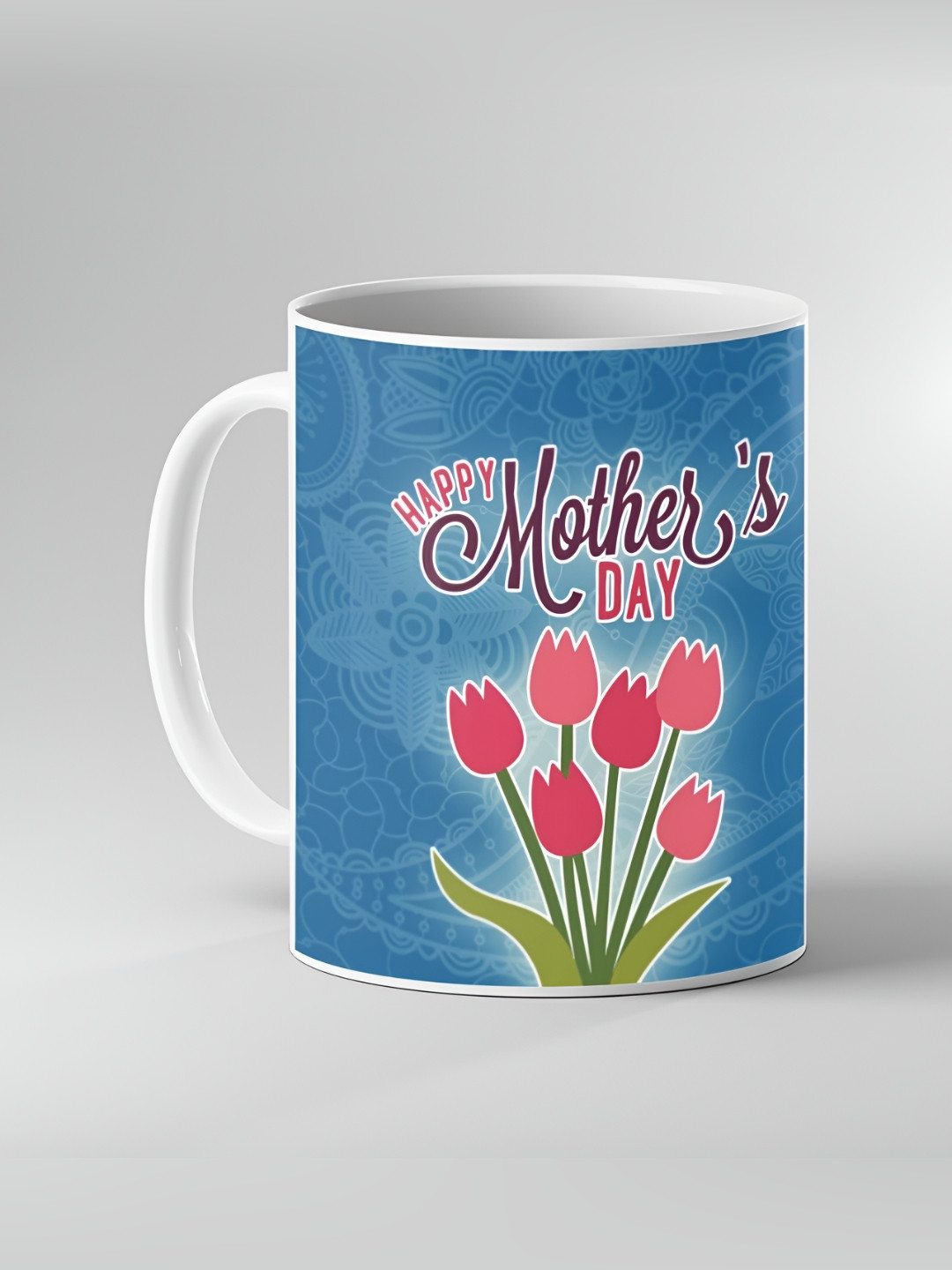 Keviv White and Blue Text or Slogans Printed Ceramic Glossy Mugs 325ml