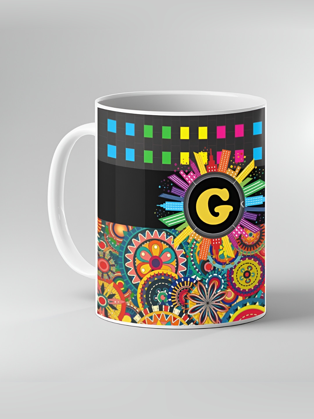 Keviv White & Black Printed Ceramic Glossy Mugs 325 ml