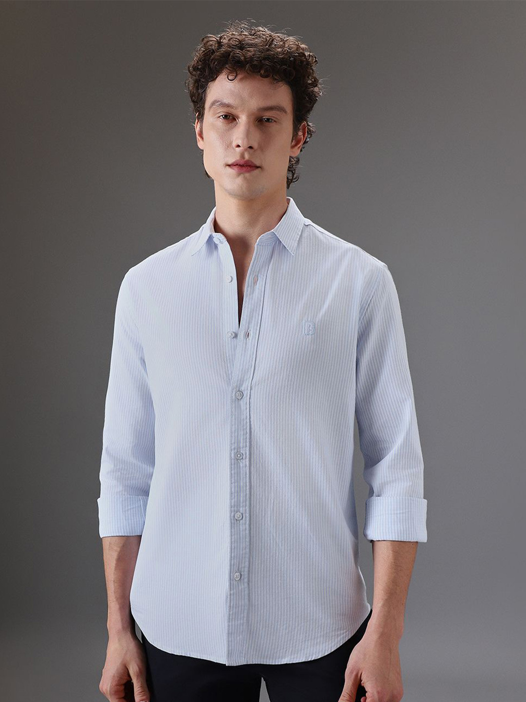 Banana Club Men Classic Slim Fit Pinstripes Opaque Striped Casual Shirt