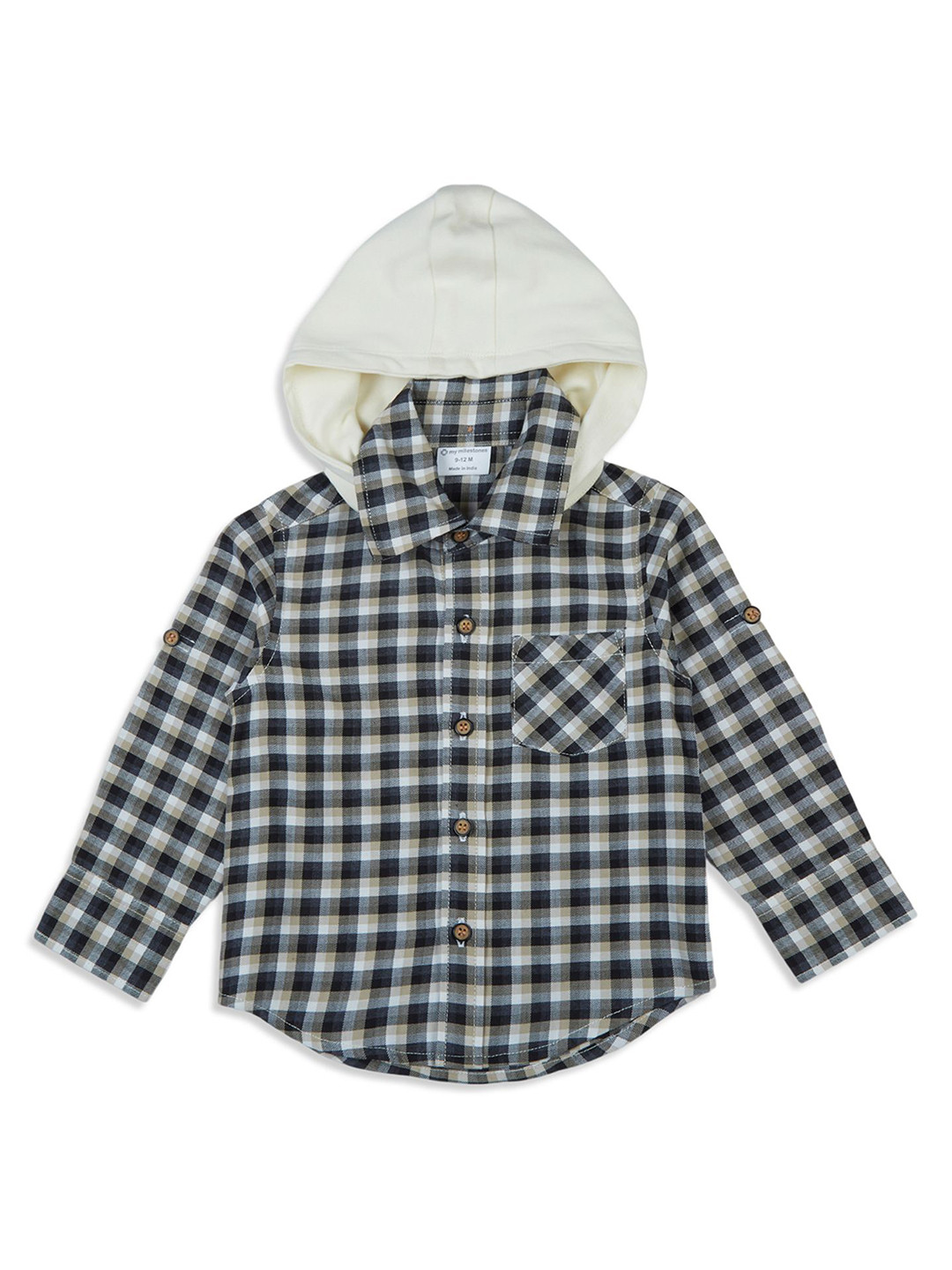 My Milestones Boys Other Checked Pure Cotton Casual Shirt With Detachable Hood