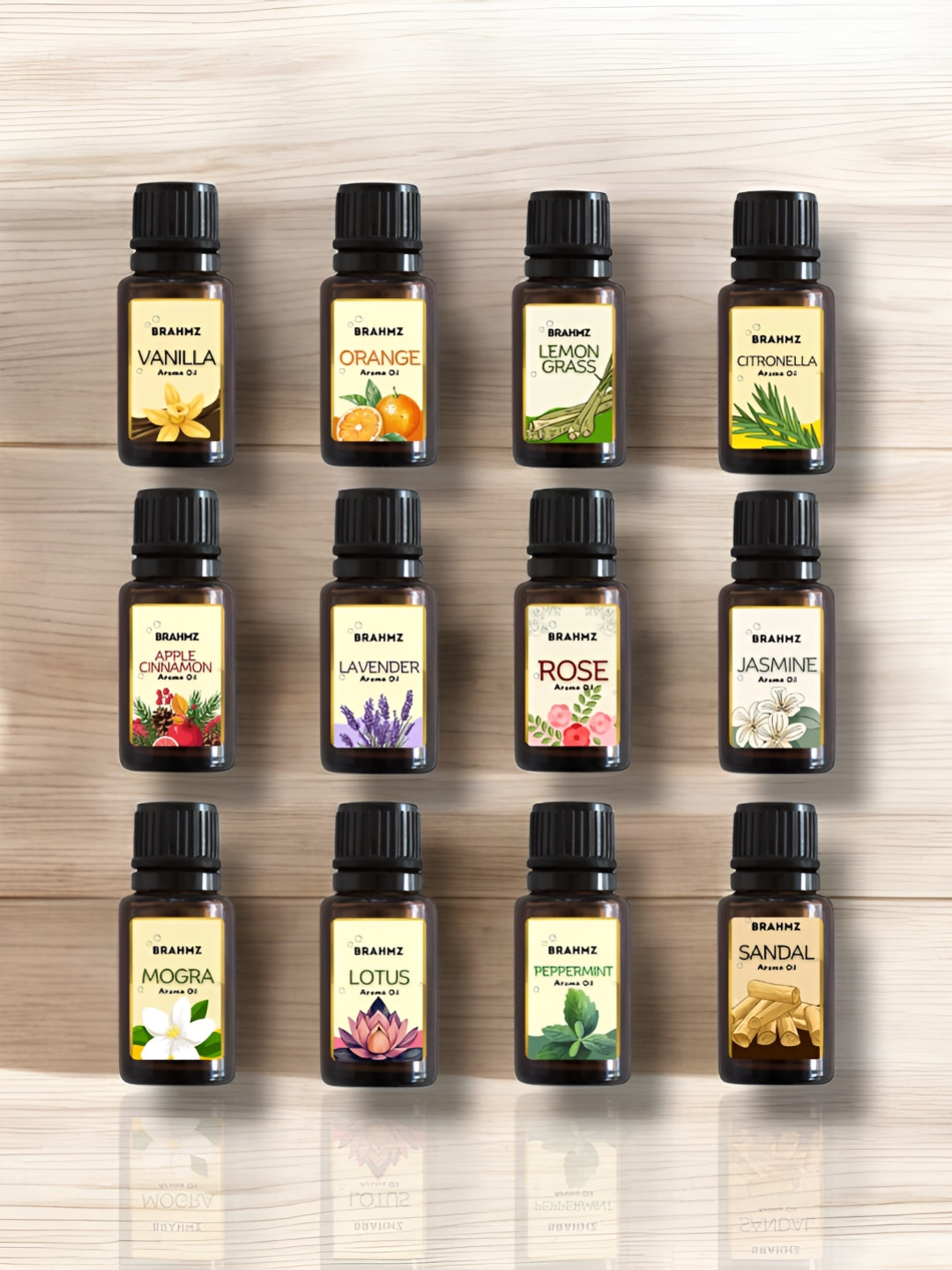 Brahmz Black 12 Pieces Essential Oils for Diffusers Natural Aromatherapy -10ml