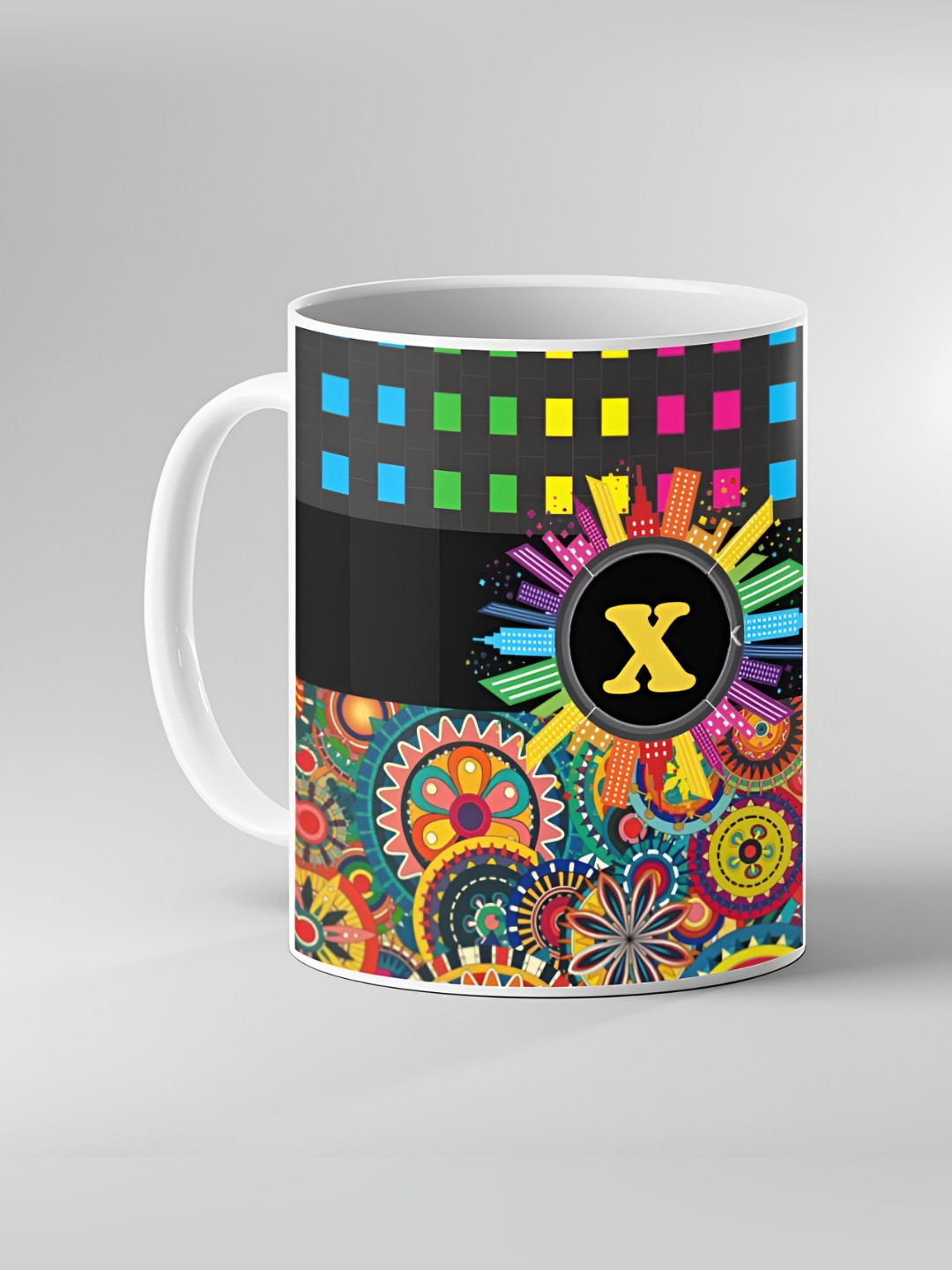 Keviv Black & White Floral Printed Ceramic Coffee Mug 325 ml