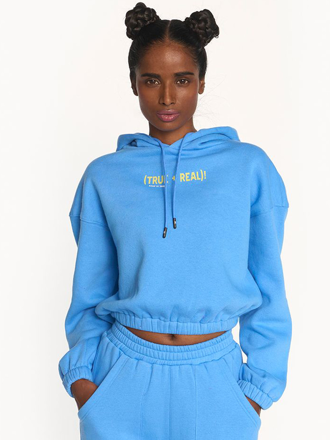 HUNNIT Women OG Hoodie Solid Cotton Crop Top Sweatshirt