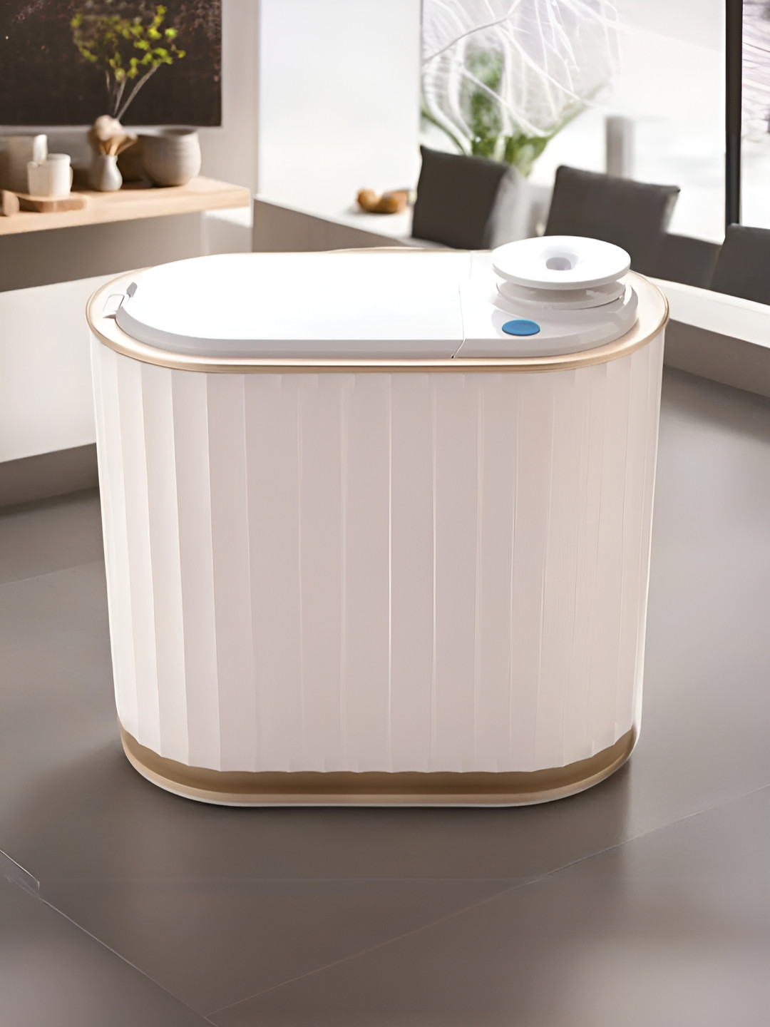 The Better Home Fumato White & Beige Striped Automatic Smart Sensor Dustbin With Lid- 4 L