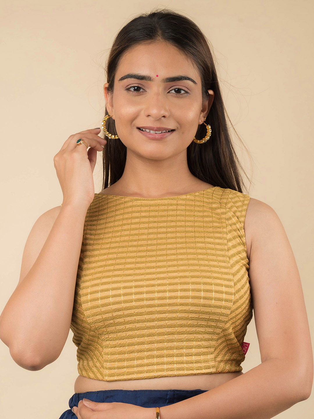 Bindigasm's Advi Embellished Self Design Stripes Sleeveless Stretchable Saree Blouse