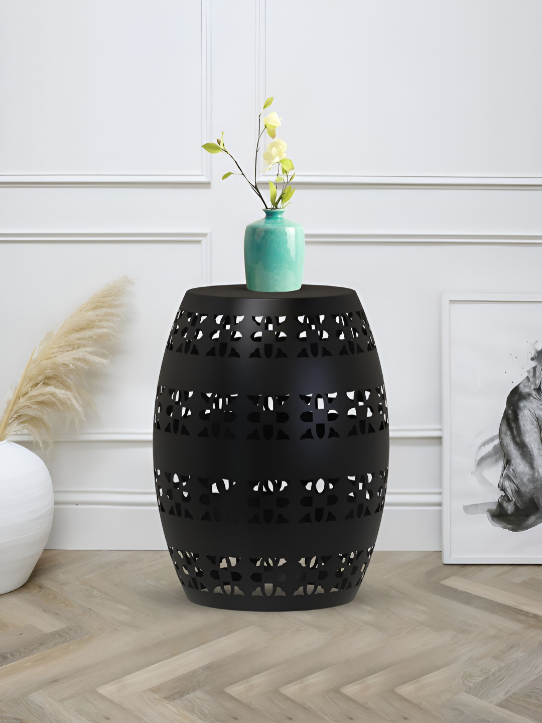 Metalsmith Black Barrel Shape Bedside Table