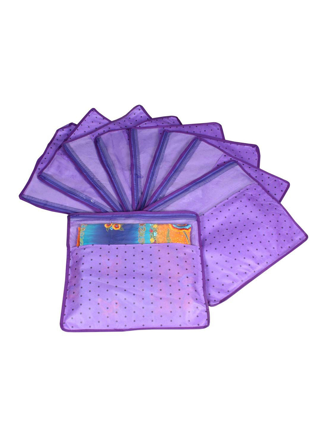 prettykrafts Purple & Black 9 Pieces Printed Reusable Saree Covers Organisers
