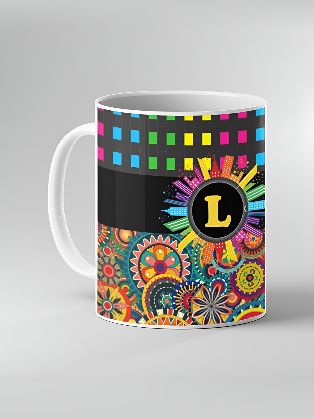 Keviv White & Black Printed Ceramic Coffee Mug 325 ml