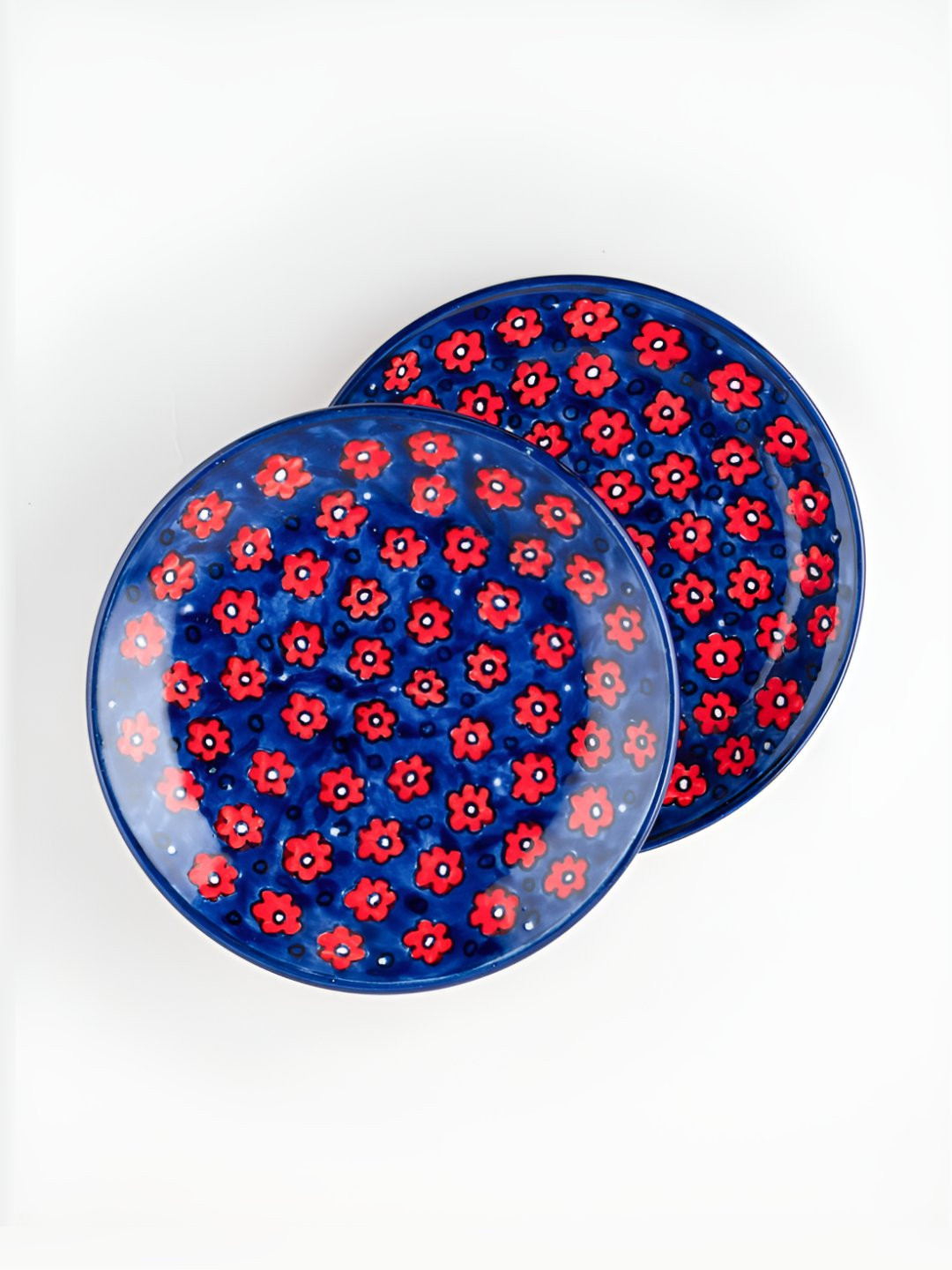 Eyaas Blue and Red 2 Pieces Floral Printed Ceramic Dishwasher and Microwave Safe Plates