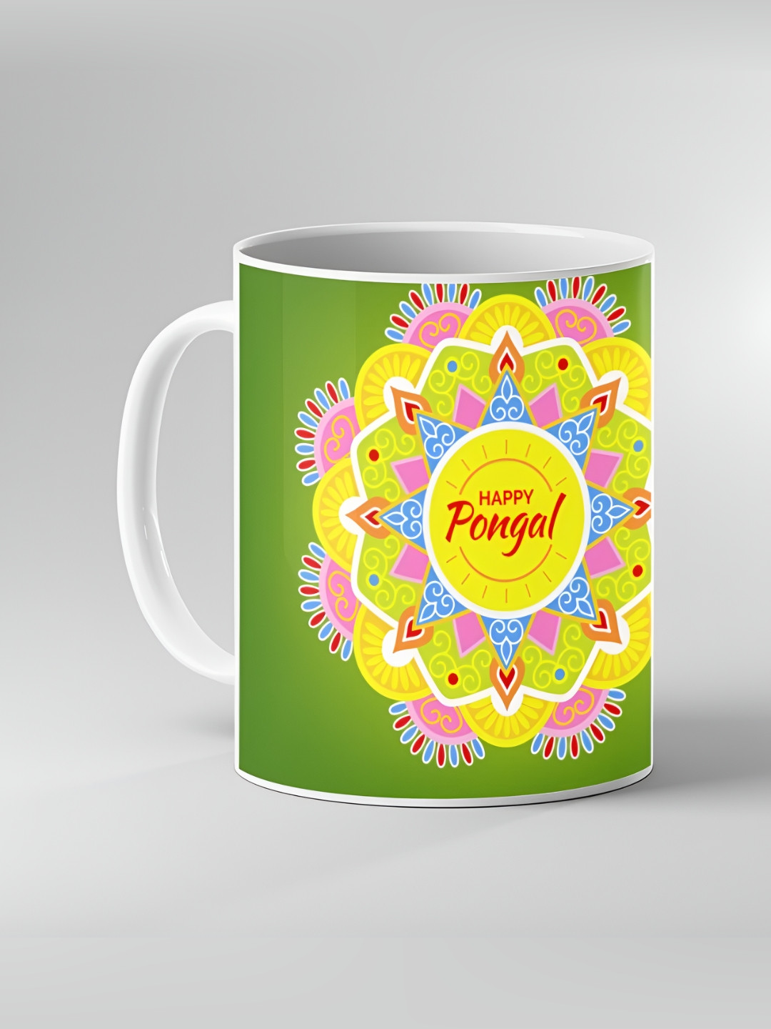 Keviv White & Green Text or Slogans Printed Ceramic Glossy Mugs 325ml