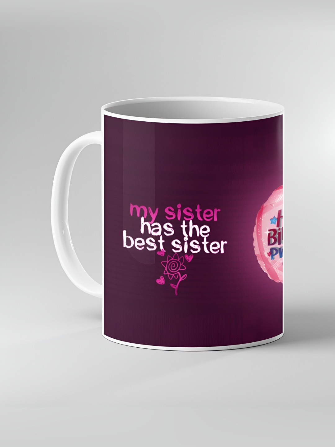 Keviv White & Violet Dishwasher and Microwave Safe Printed Ceramic Coffee Mug 325 ml