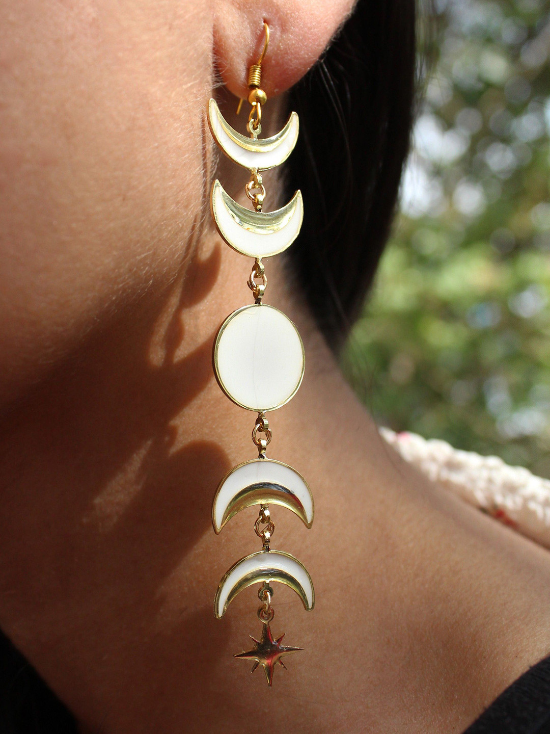 BeAbhika Stainless Steel Gold-Plated Contemporary Phases Of Moon Drop Earrings