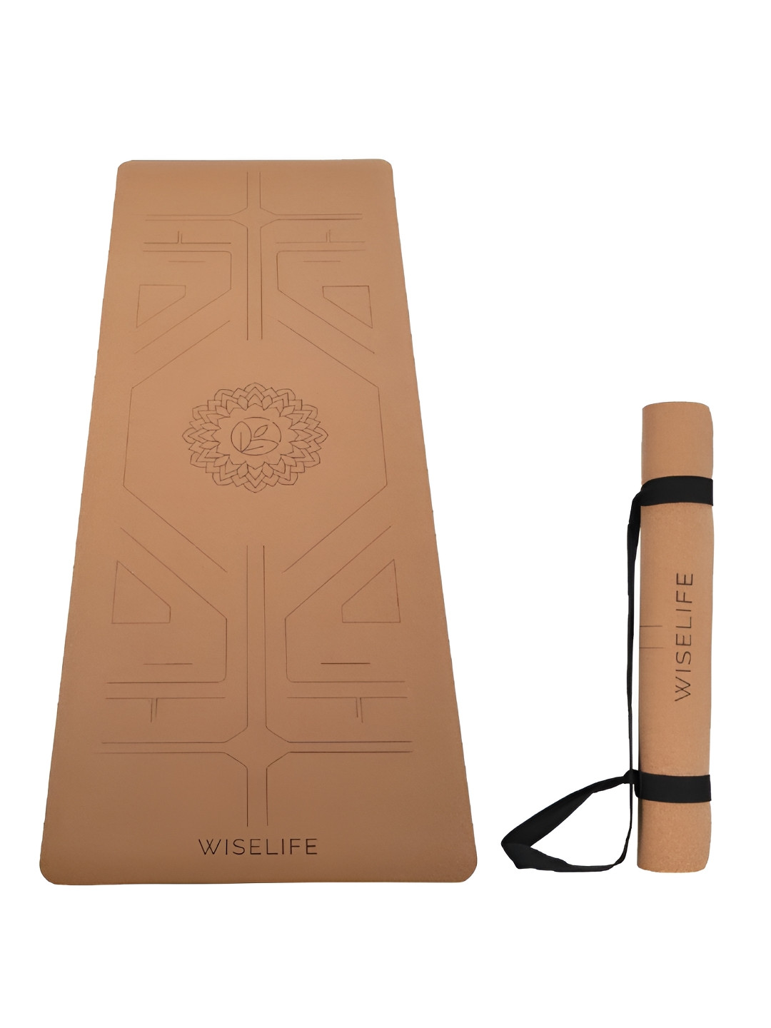 WiseLife Brown Printed Rectangular Anti-Skid Yoga Mat & Carry Strap