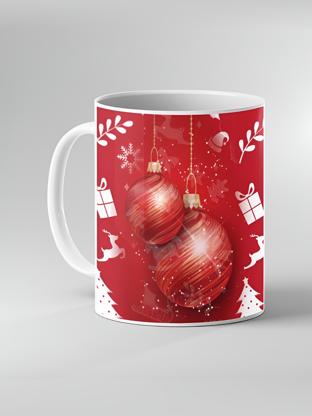 Keviv White & Red Graphic Printed Ceramic Glossy Mug 325ml