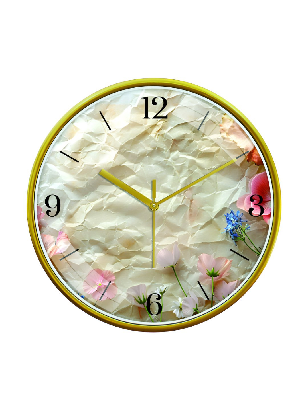 Aura Printed Dial Yellow Plastic Silent Clock Round Battery Analogue Wall Clock-30cm