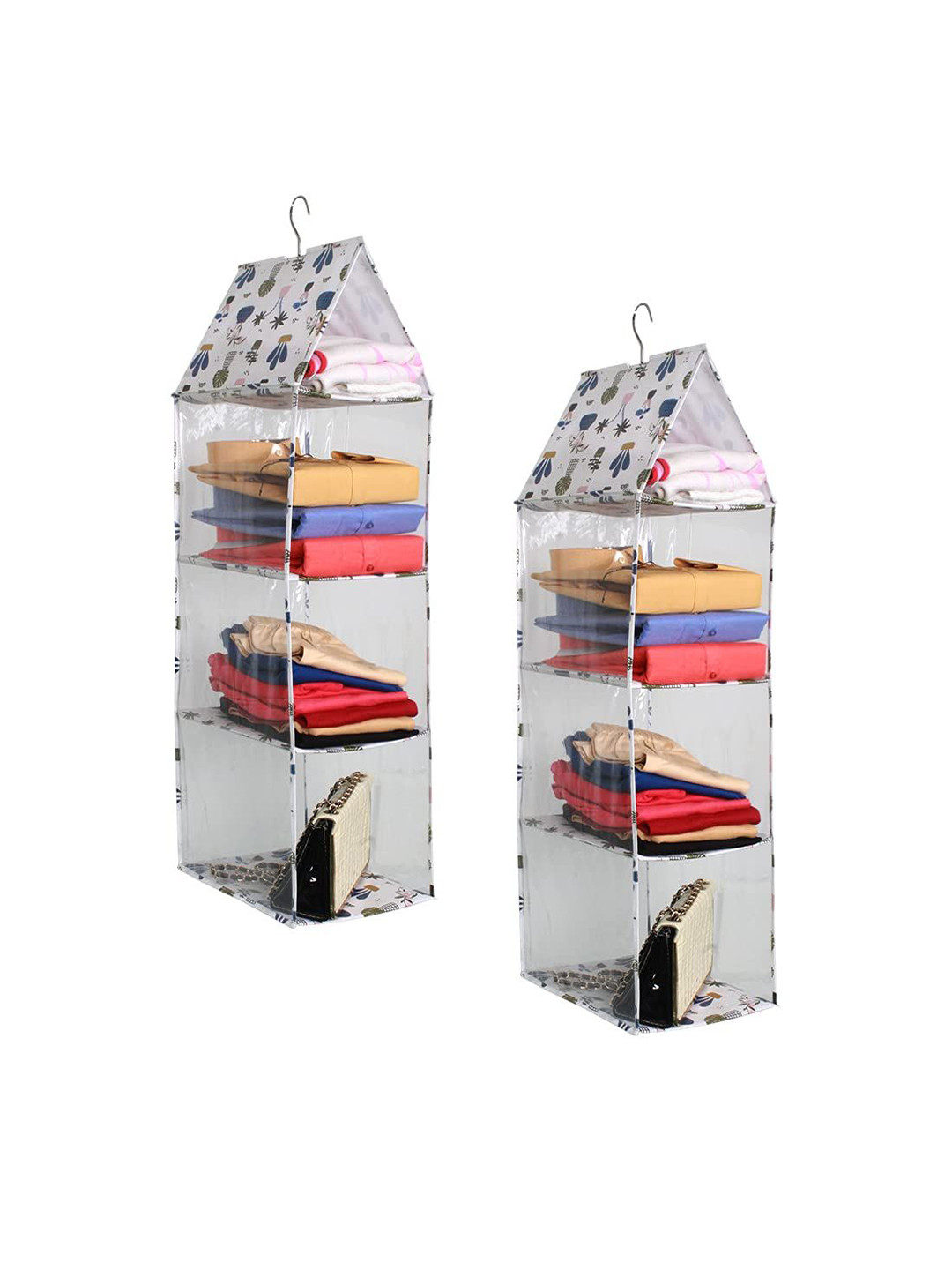 prettykrafts White & Blue 2 Pieces Reusable Multi-Utility Hanging Rack Organisers