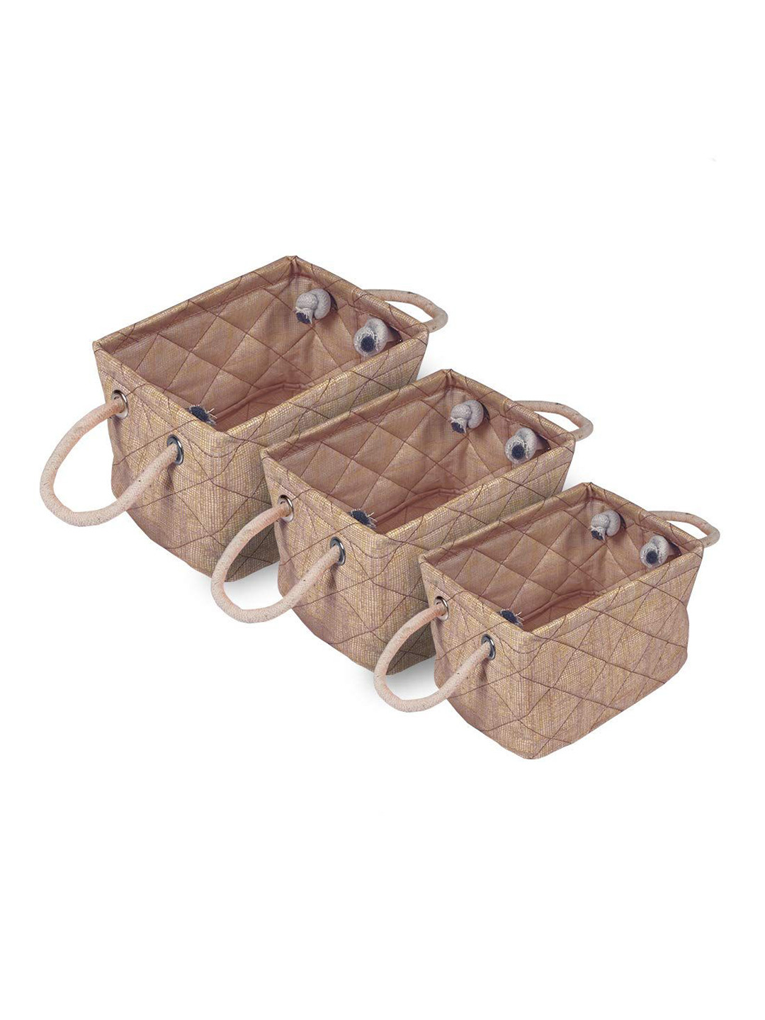 prettykrafts Brown 3 Pieces Reusable Tote Basket Organisers