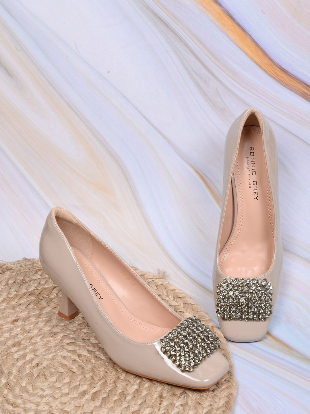 Ronnie Grey Embellished Stone And Beads Party Block Pumps