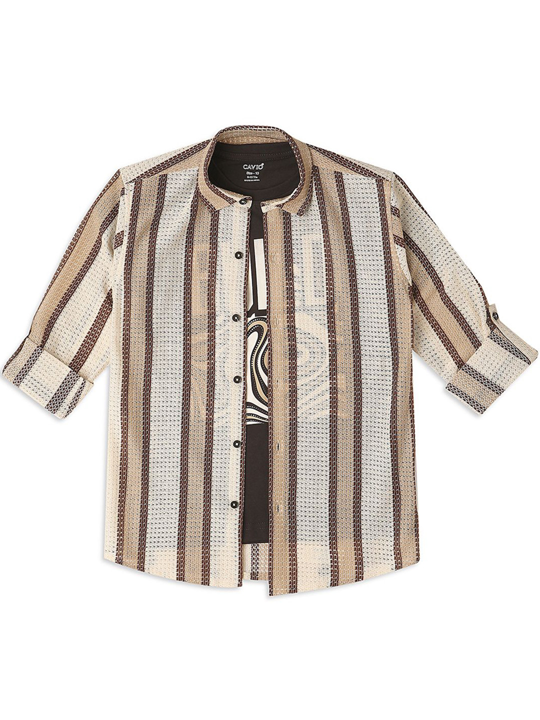 CAVIO Boys Comfort Horizontal Stripes Pure Cotton Casual Shirt Comes With T-shirt