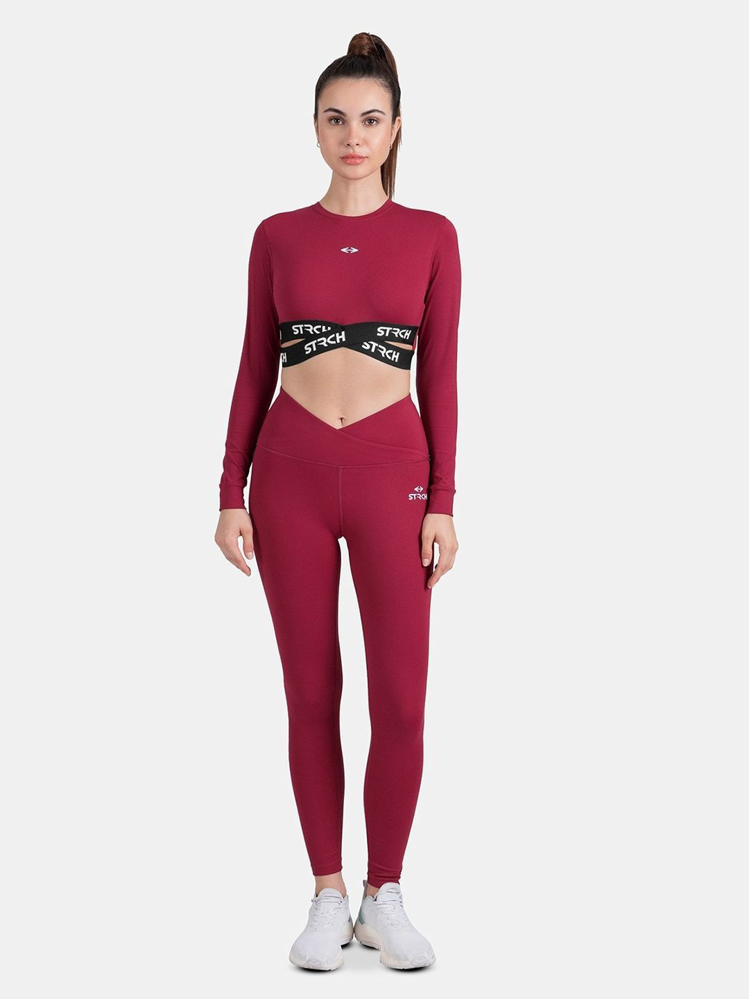 STRCH Women Solid Round Neck Nylon Top