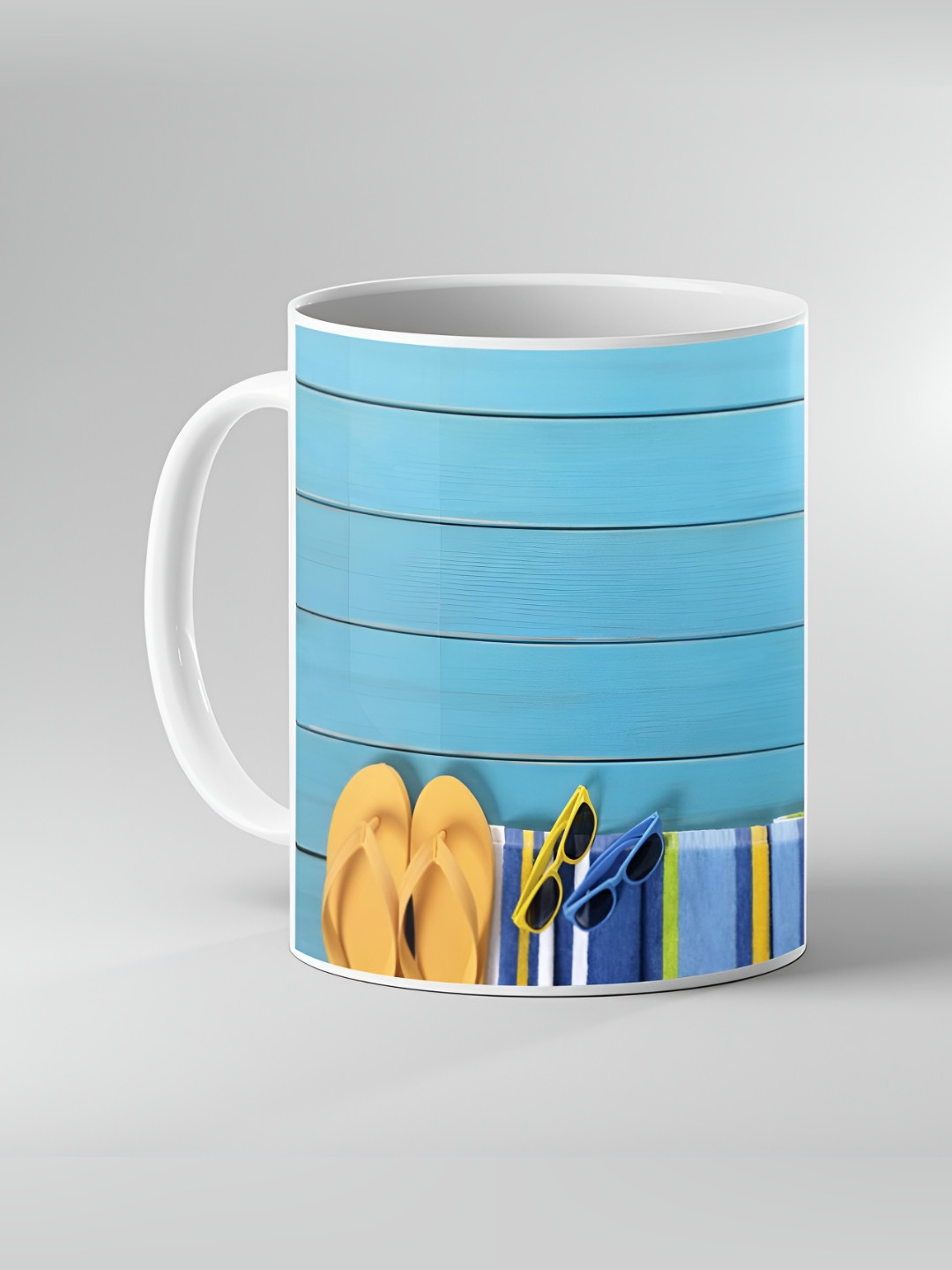 Keviv White & Blue Abstract Printed Ceramic Glossy Mug 325 ml