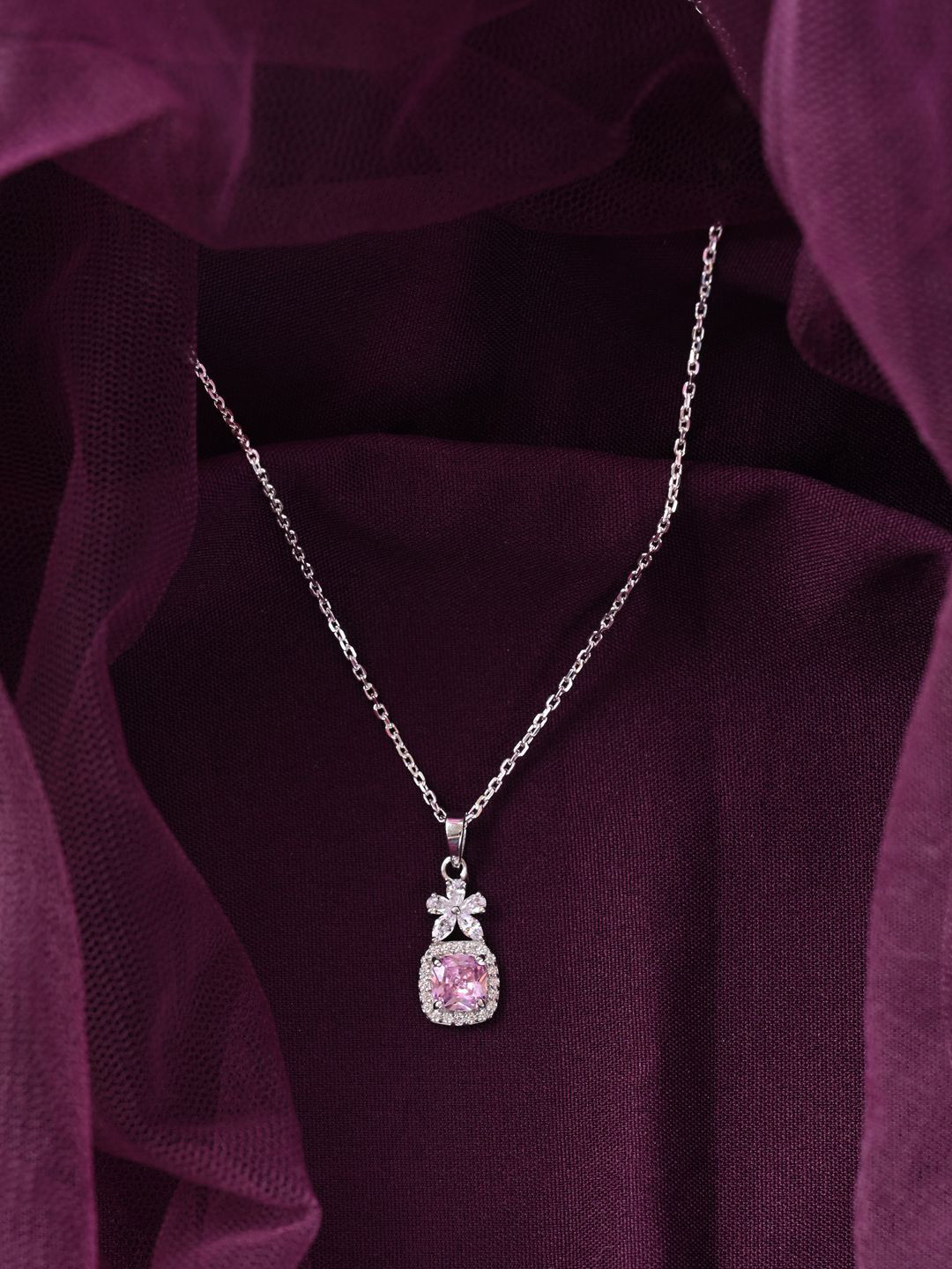 Clara 925 Sterling Silver Rhodium-Plated Cubic Zirconia Nera Solitaire Pendant