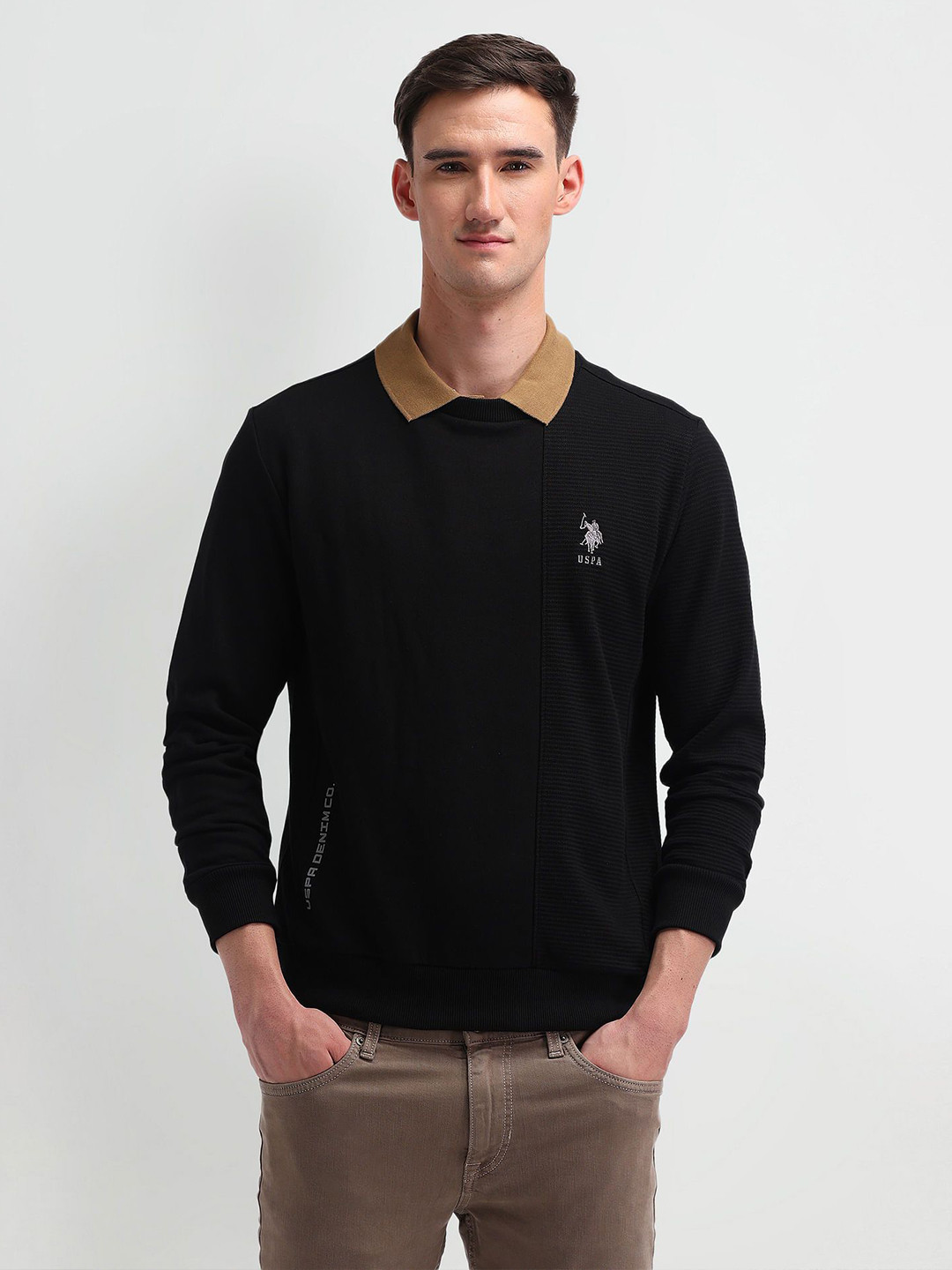 U.S. Polo Assn. Denim Co. Men Brand Logo Printed Round Neck Long Sleeves Sweatshirt