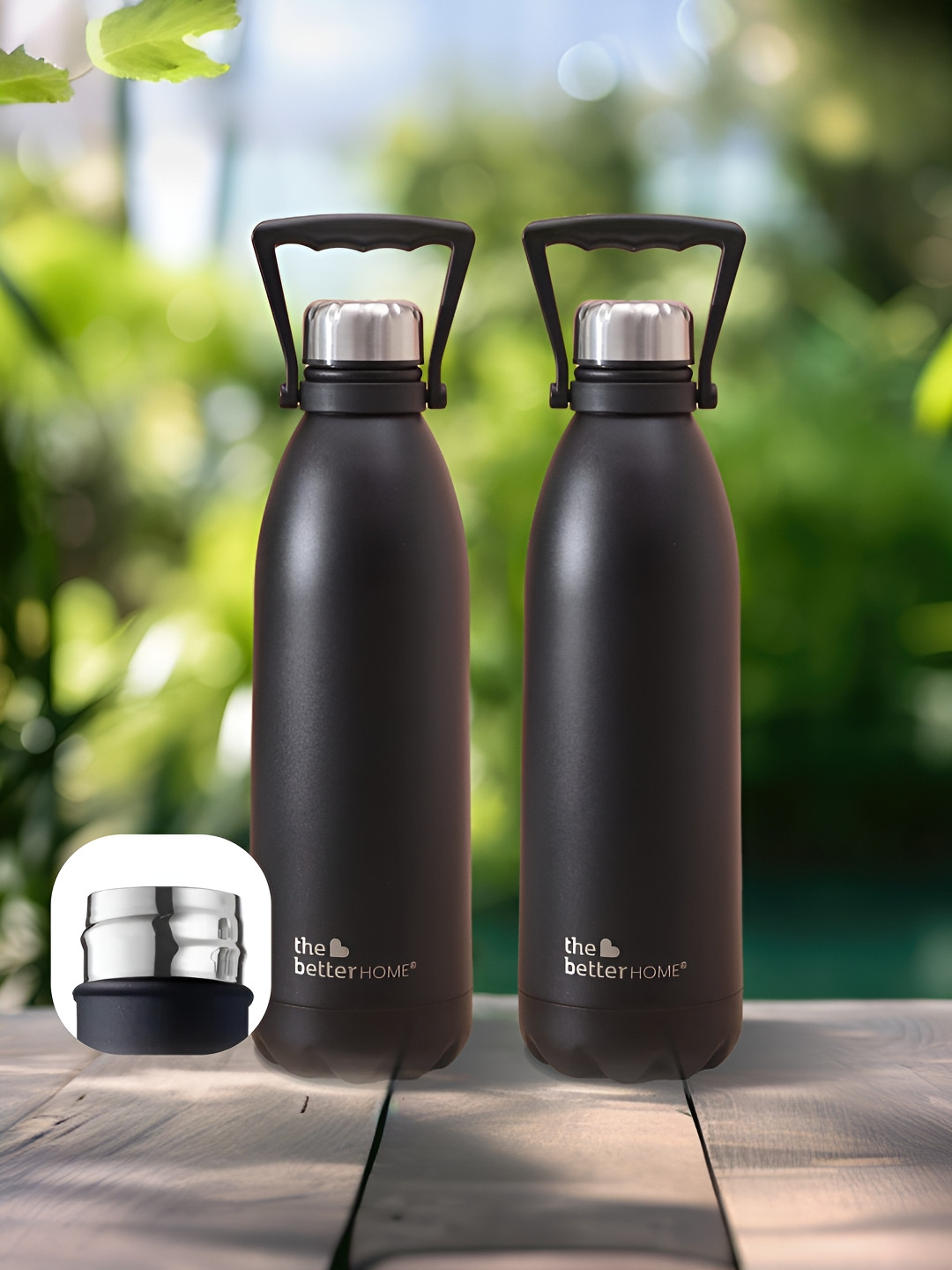 The Better Home Black 2 Pcs Stainless Steel Double Wall Vacuum Insulated Flasks 1.9 L Each