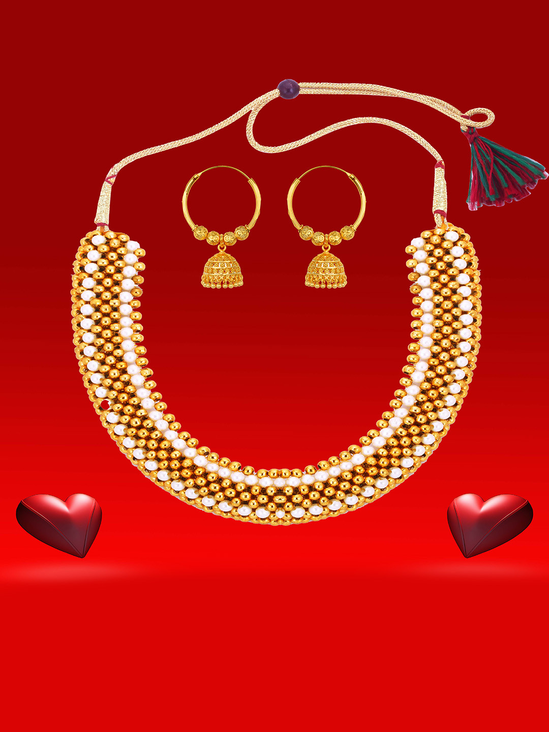 Heer Collection Gold Plated Beaded Matte Finish Jewellery Set