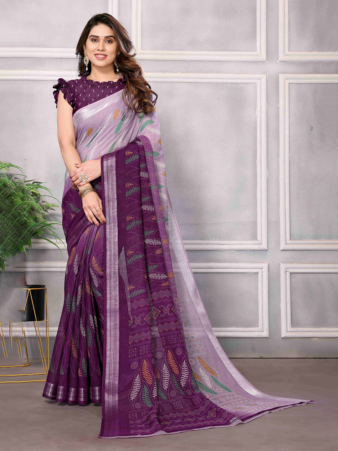 sareyavella Floral Printed Designer Maheshwari Saree With Blouse Piece