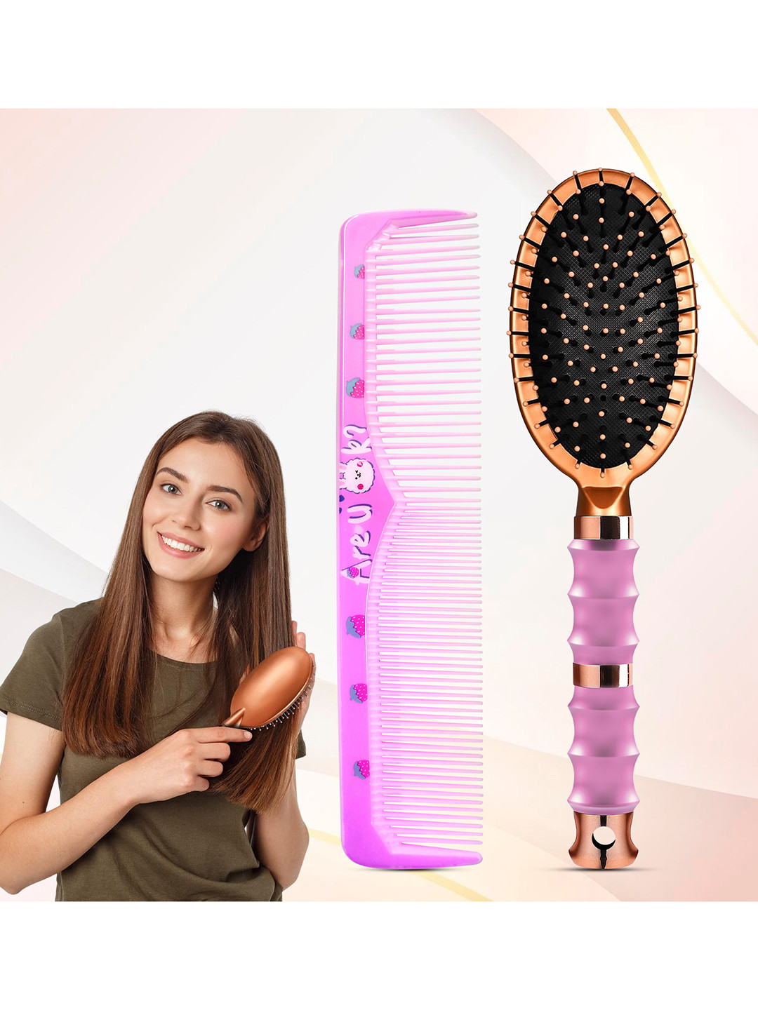 MAJESTIQUE Set Of 2 Oval Hair Brush & Comb