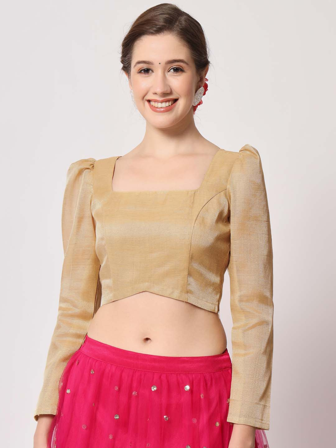 studio rasa Women Solid Square Neck Silk Blend Top