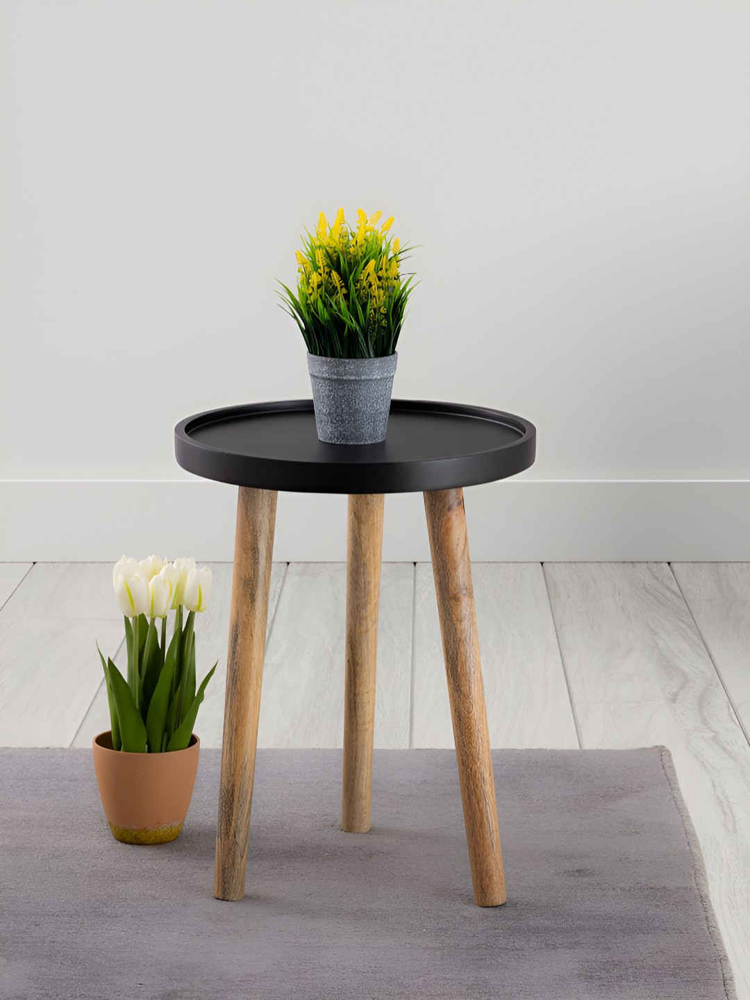 Metalsmith Black & Beige Wooden Round Bedside Table