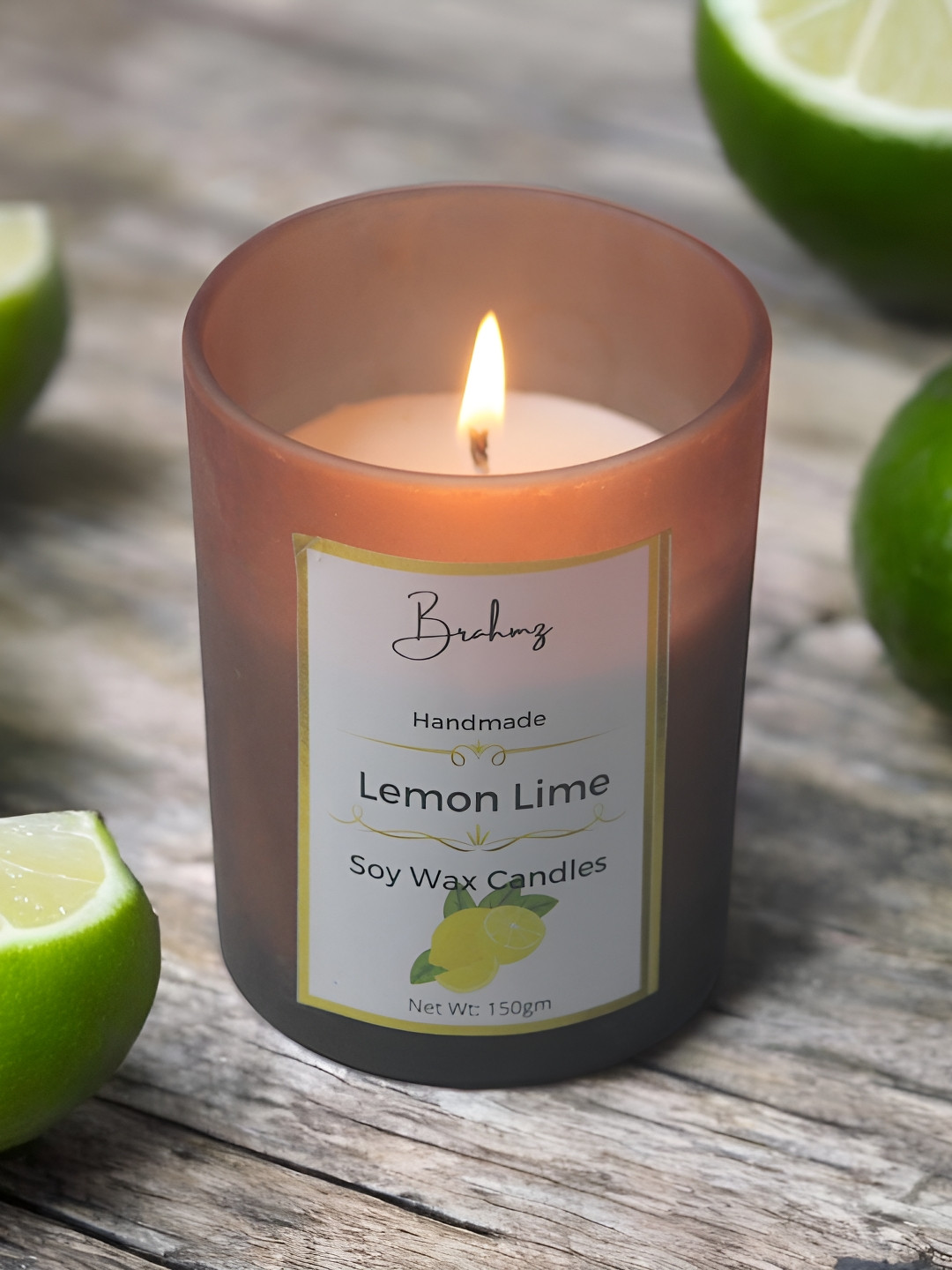 Brahmz Wax Glass Candle Jar Scented 1 Wick Lemon Lime Solid Geometric Regular Candles
