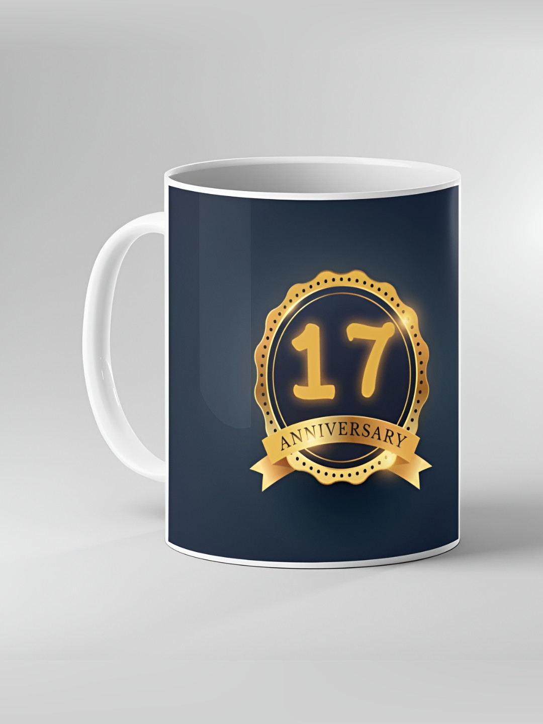 Keviv White & Navy Blue Printed Ceramic Coffee Mug 325 ml