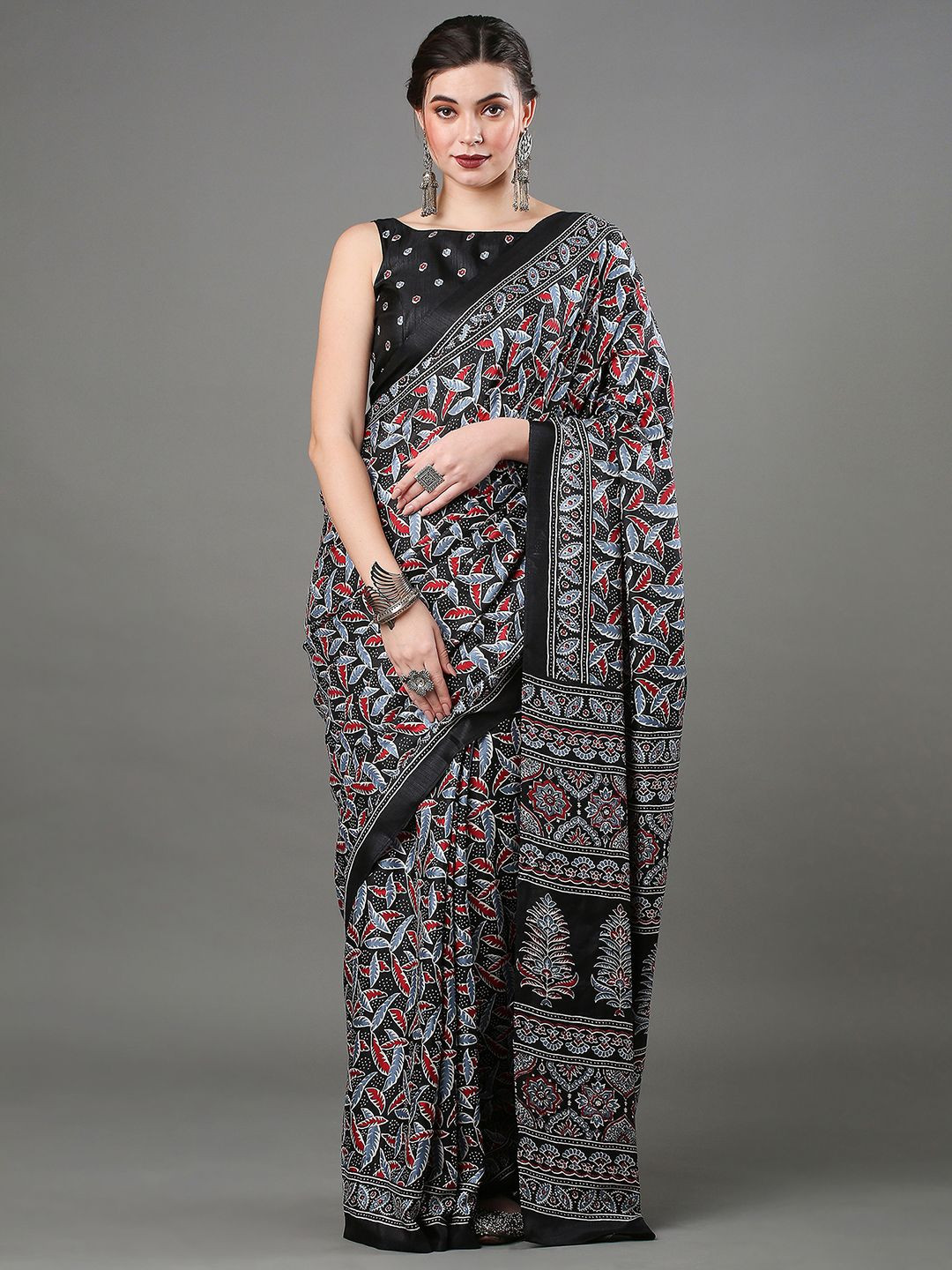KALINI modal Ajrak Block Block Print SareeWith Blouse Piece