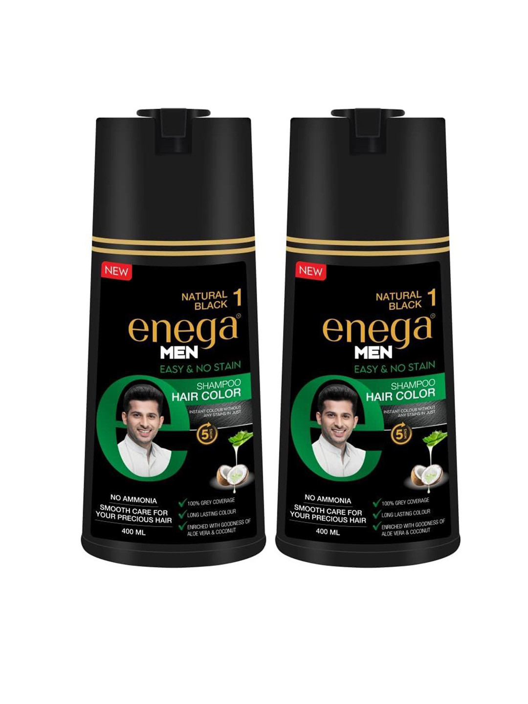 Enega Set Of 2 Long Lasting Permanent Shampoo Hair Colour - 400ml Each - Natural Black