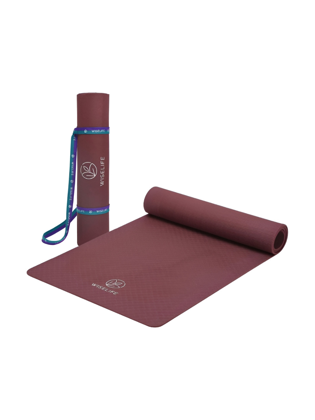 WiseLife Maroon Textured Rectangular Anti-Skid Yoga Mat With Strap
