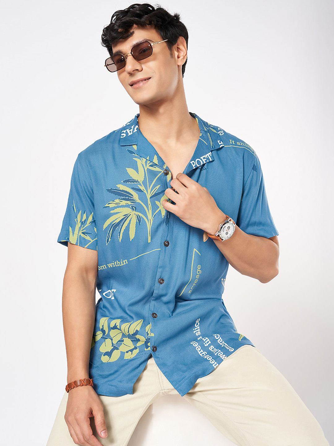 Urban Ranger by pantaloons Men Original Cuban Collar Floral Printed Slim Fit Casual Shirt