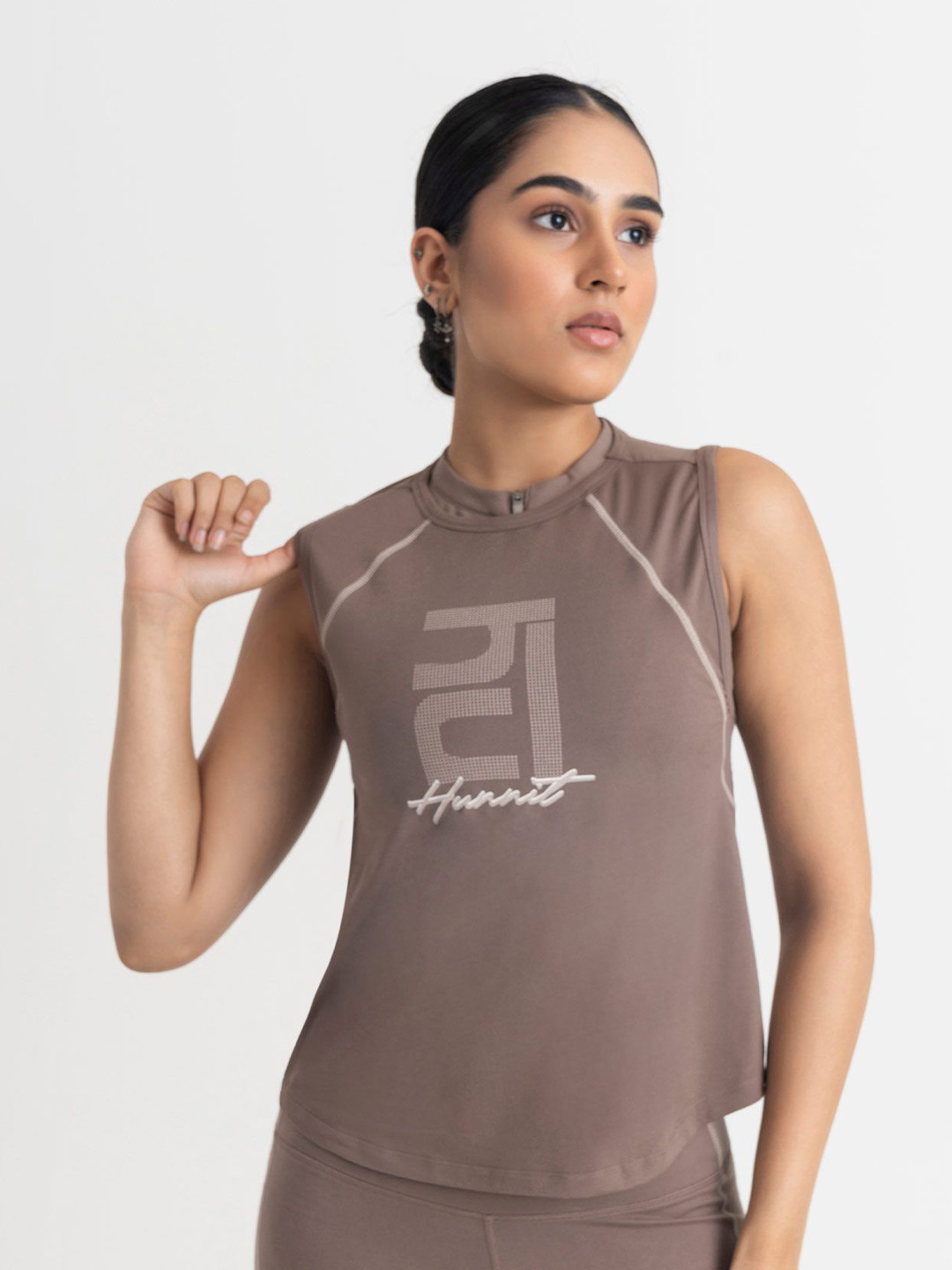 Hunnit Women Yin Yang Round Neck Stretchable Dry Fit Workout Tank Top