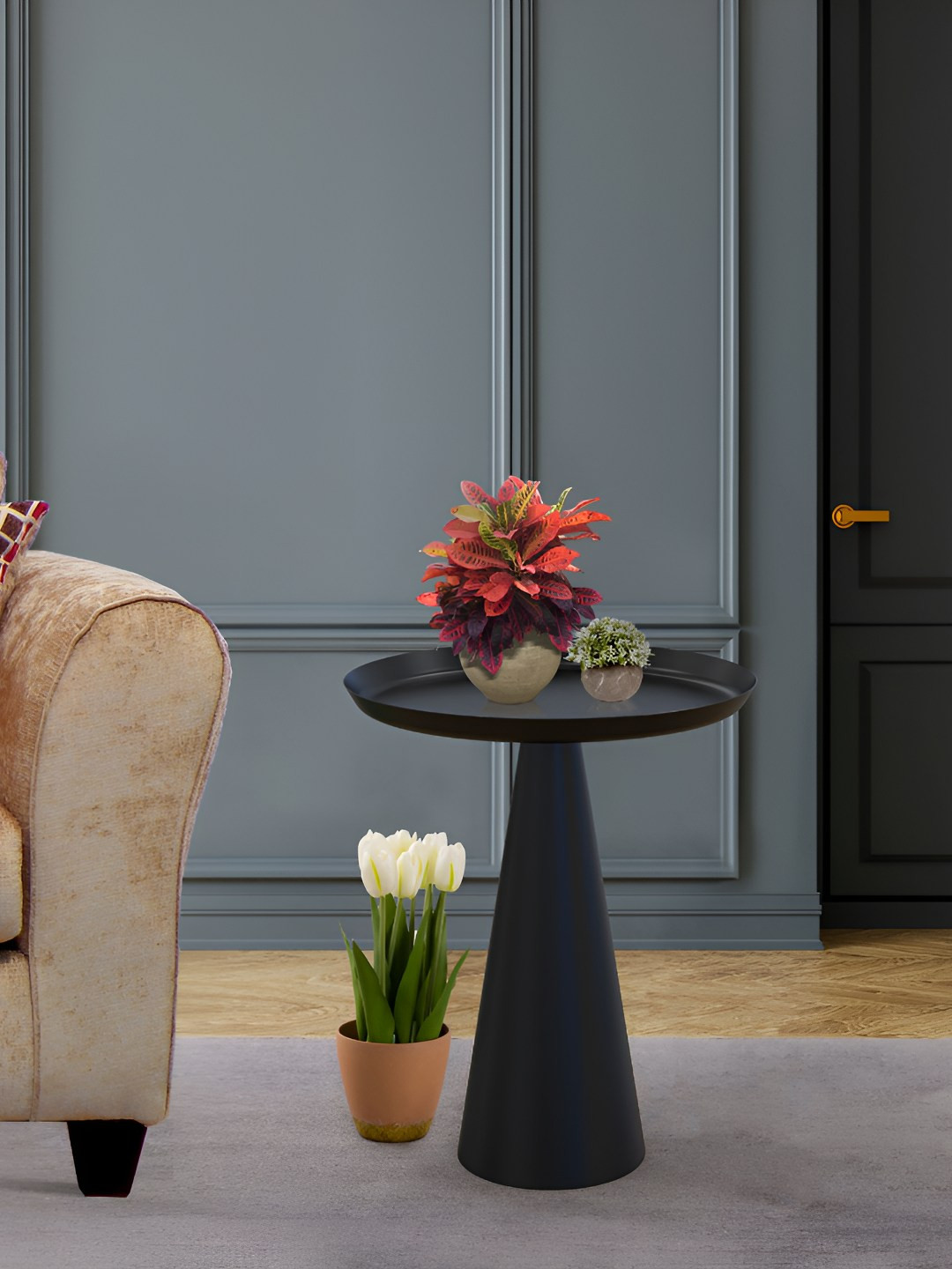 Metalsmith Black Round Bedside Table