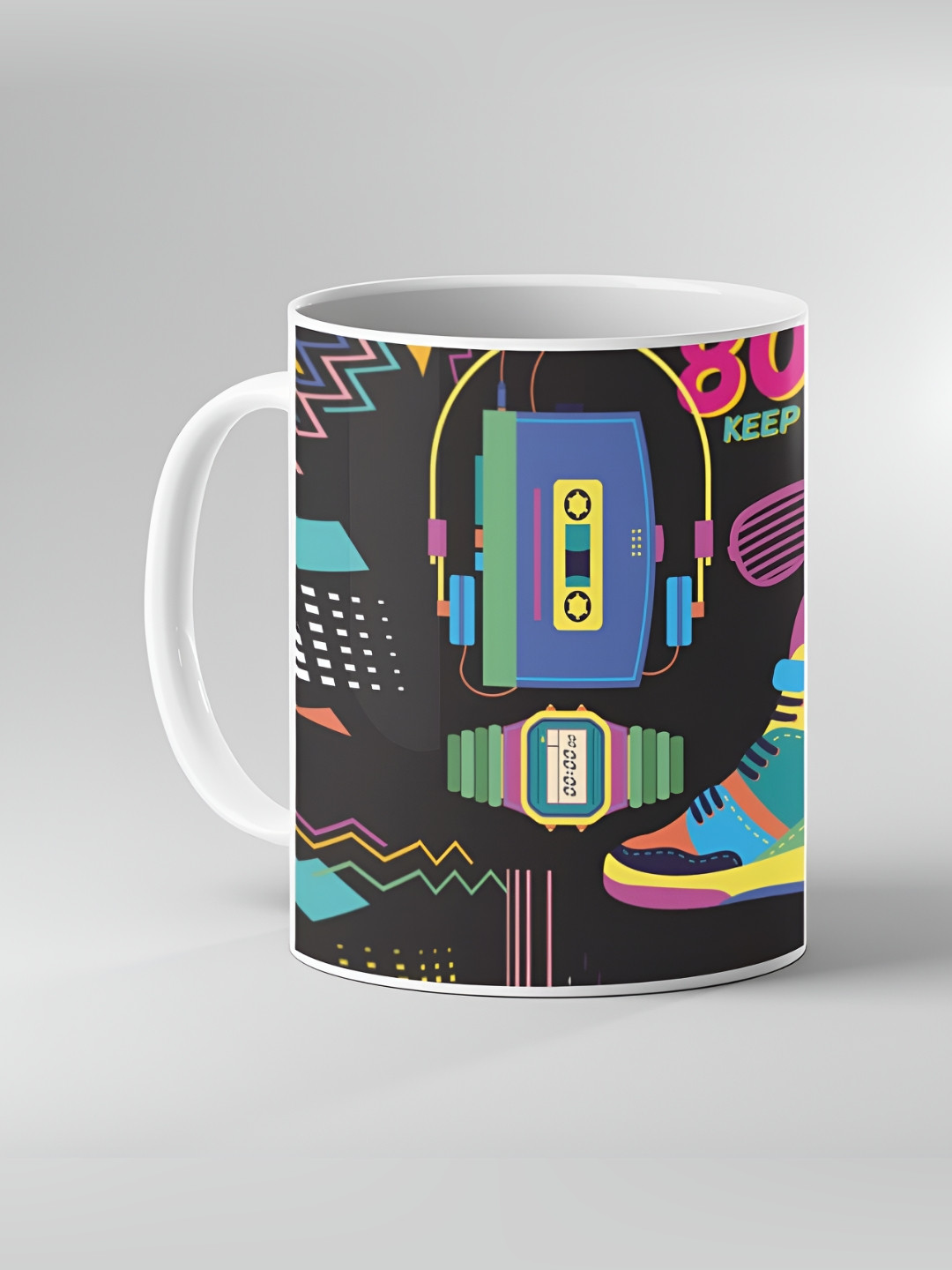 Keviv White & Black Abstract Printed Ceramic Glossy Mug 325 ml